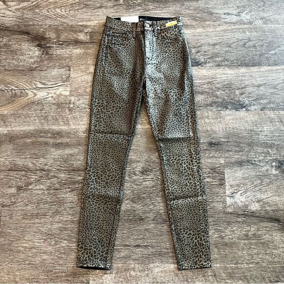 7 For All Mankind Pants Women’s 24 Metallic Leopard High Rise Ankle Skinny NWT - Picture 3 of 10